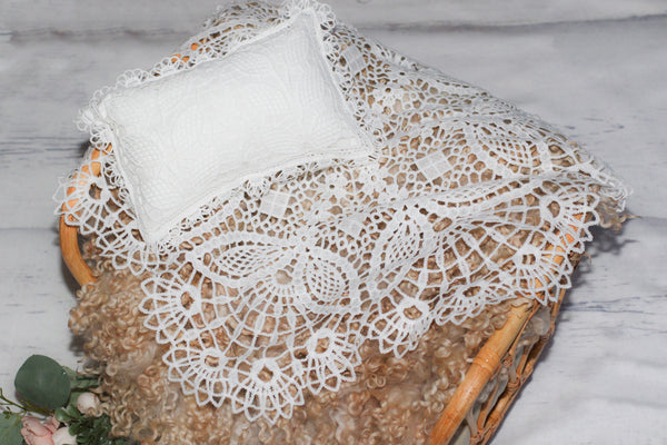 white lace layer with matching pillow